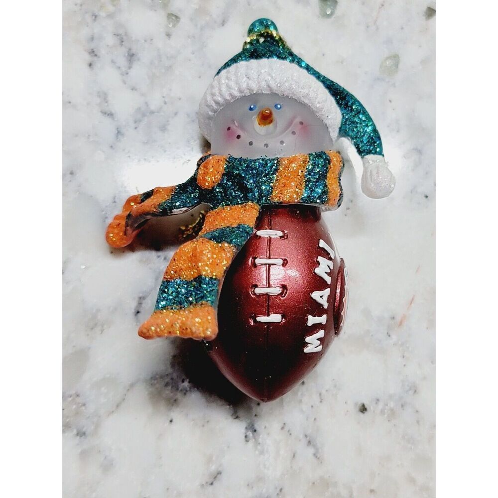 Miami Dolphins Football Shaped Snowman Christmas ornament Signed Olivier‎ Vernon